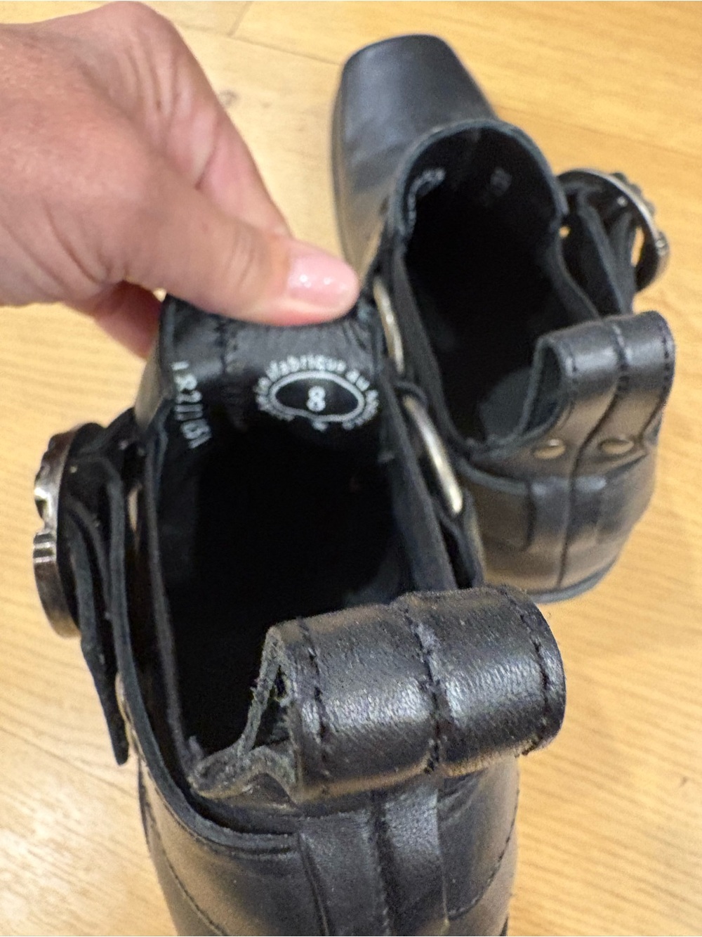 John Fluevog Black Leather Ankle Boots with Decorative Buckle - Picture 4 of 5